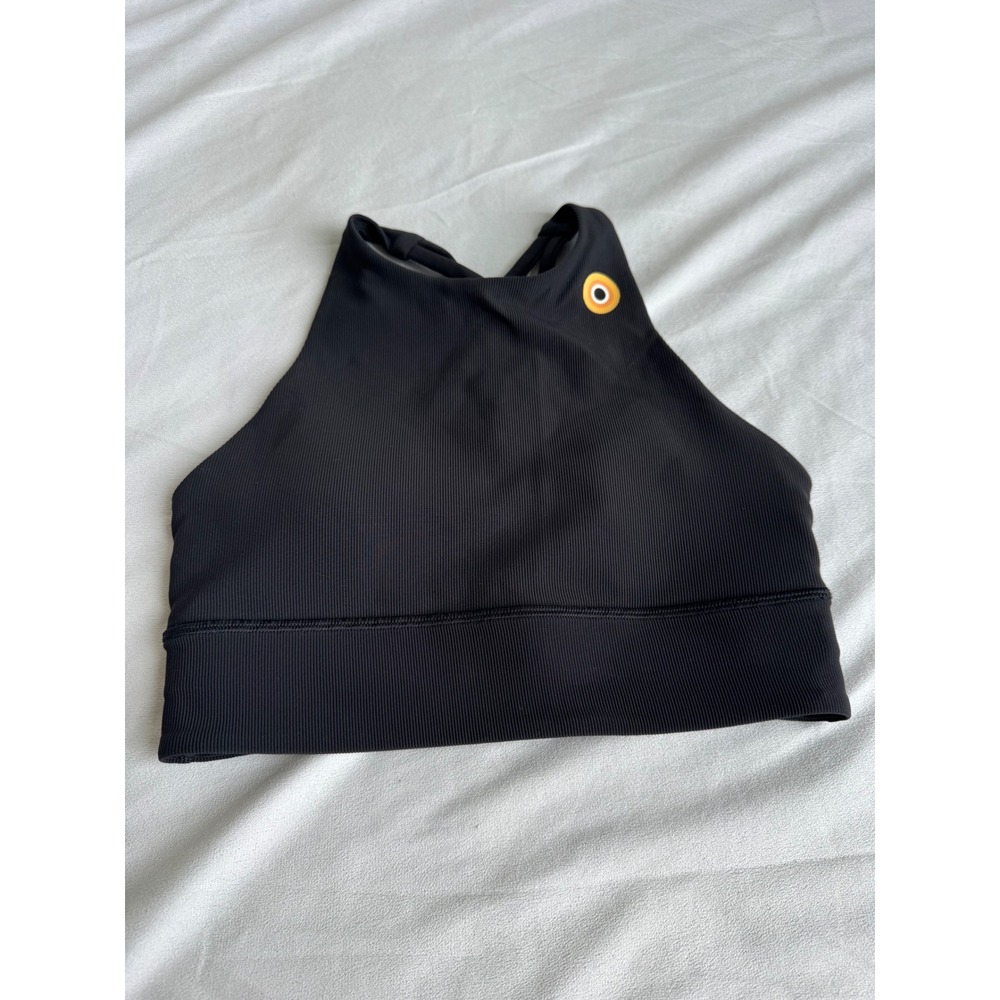 Lululemon Energy Bra High Neck Longline Ribbed Black LW2CK8S Size 6 Logo tank